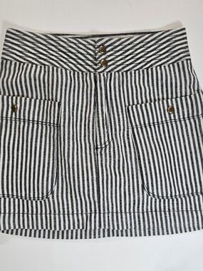Silence & Noise Linen Blend Mini Skirt Size 2 Black White Stripe Patch Pocket